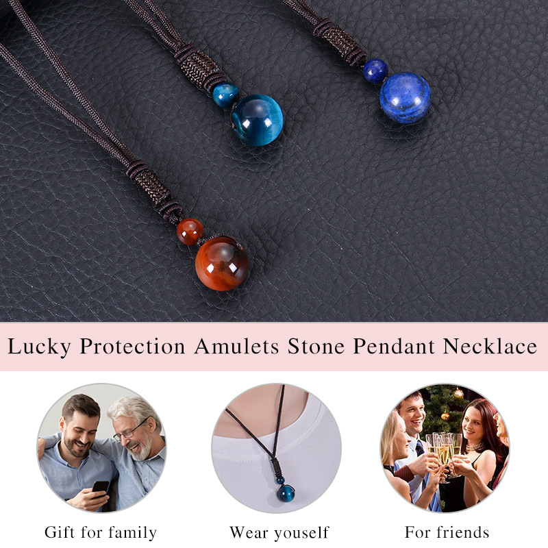 Natural Red Tiger Eye Necklace 16mm Round Stone Pendant Hand Braided Rope Lucky Protection Amulet Jewellery Gift for Men & Women - Image 2