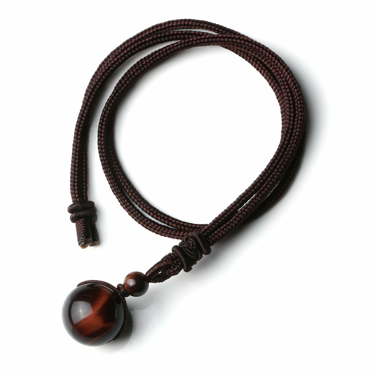 Natural Red Tiger Eye Necklace 16mm Round Stone Pendant Hand Braided Rope Lucky Protection Amulet Jewellery Gift for Men & Women - Image 4