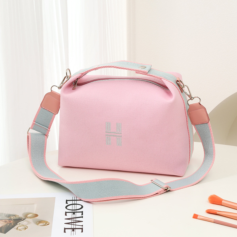 Womens Canvas Crossbody Bag Pink Minimalist H-Letter Box Tote Wide Strap Shoulder Handbag for Travel & Work Large Capacity - Image 1
