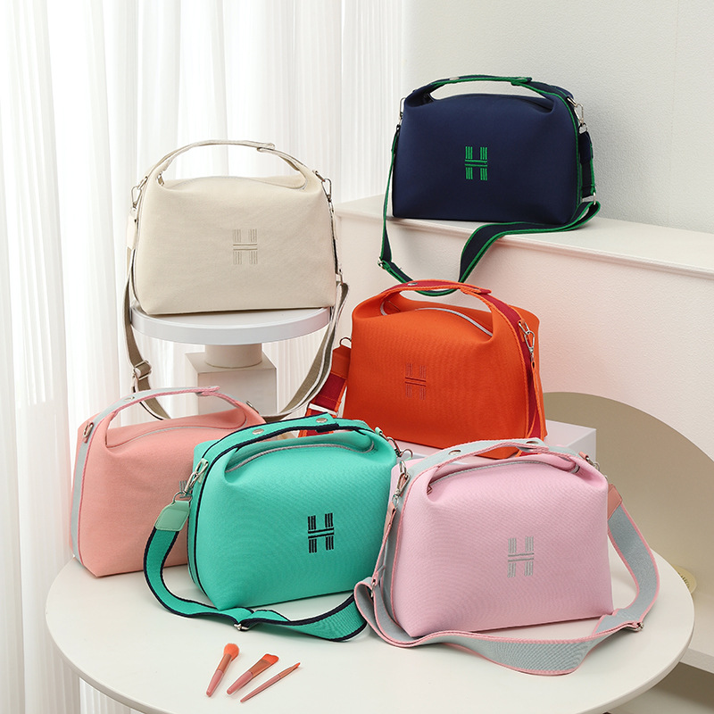 Womens Canvas Crossbody Bag Pink Minimalist H-Letter Box Tote Wide Strap Shoulder Handbag for Travel & Work Large Capacity - Image 2