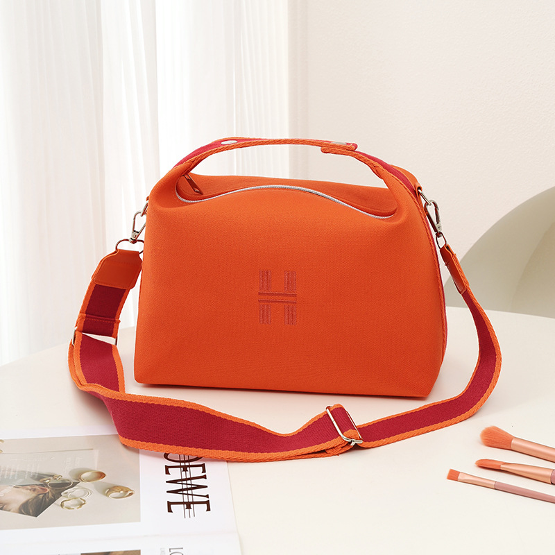 Womens Canvas Crossbody Bag Orange-red Minimalist H-Letter Box Tote Wide Strap Shoulder Handbag for Travel & Work Large Capacity - Image 1