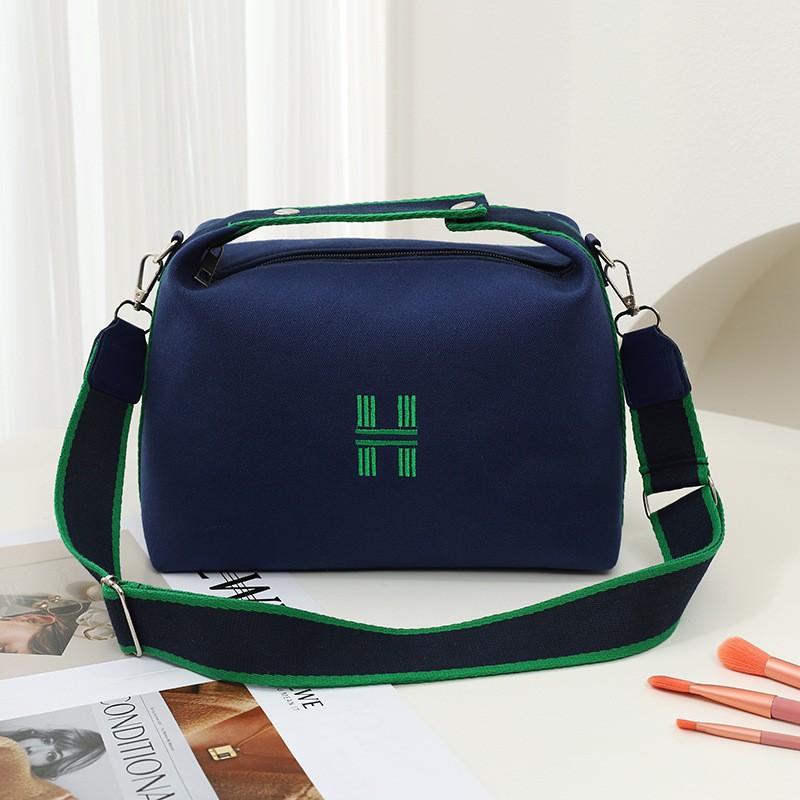 Womens Canvas Crossbody Bag navy blue Minimalist H-Letter Box Tote Wide Strap Shoulder Handbag for Travel & Work Large Capacity - Image 1