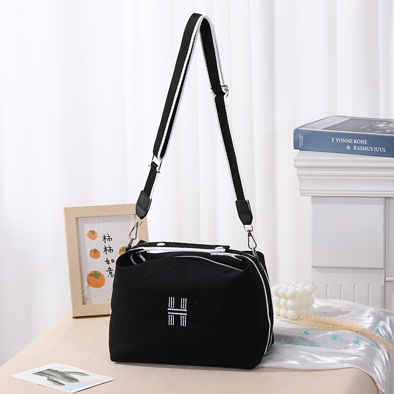 Womens Canvas Crossbody Bag Black Minimalist H-Letter Box Tote Wide Strap Shoulder Handbag for Travel & Work Large Capacity - Image 1