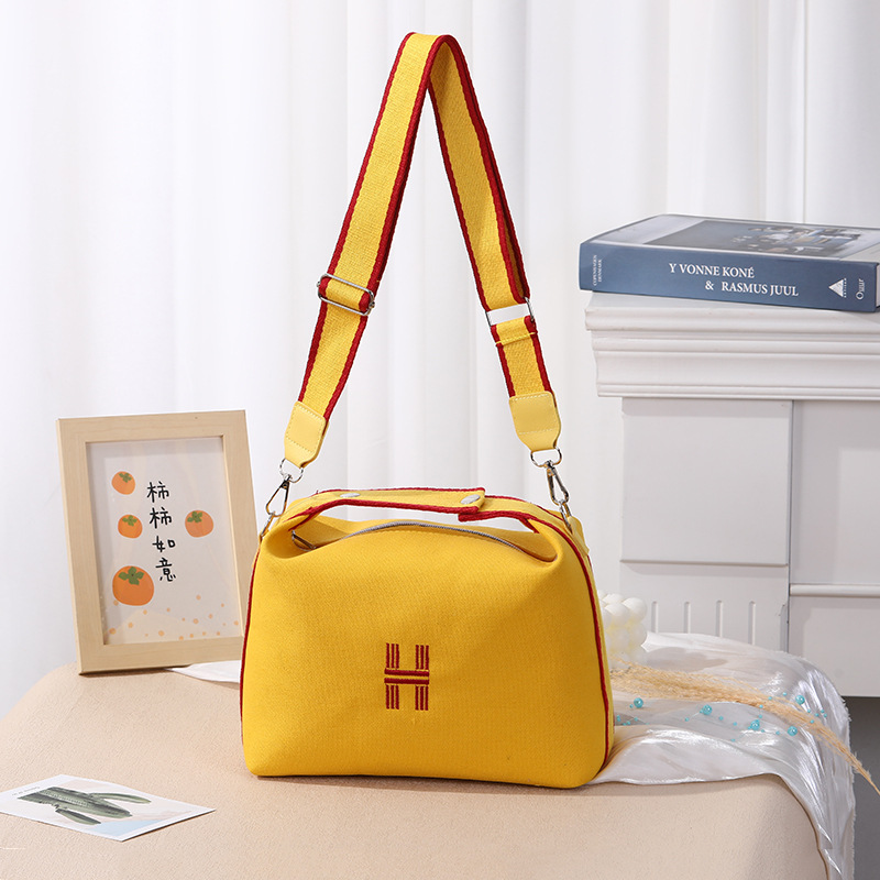 Womens Canvas Crossbody Bag Yellow Minimalist H-Letter Box Tote Wide Strap Shoulder Handbag for Travel & Work Large Capacity - Image 1