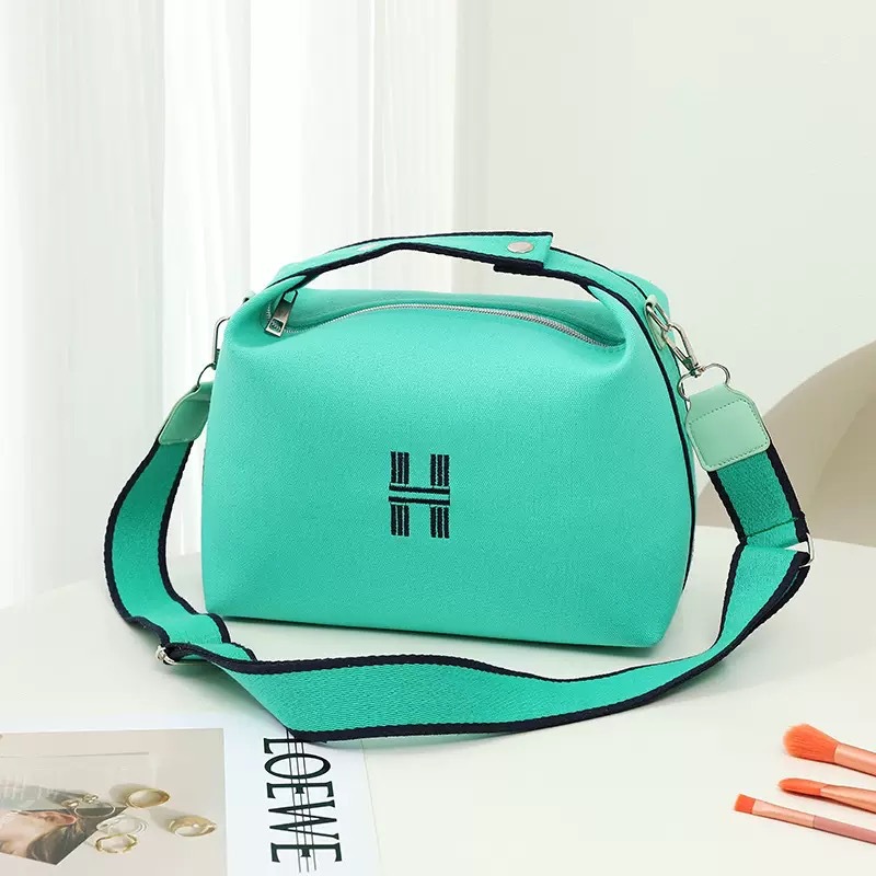 Womens Canvas Crossbody Bag Emerald Minimalist H-Letter Box Tote Wide Strap Shoulder Handbag for Travel & Work Large Capacity - Image 1