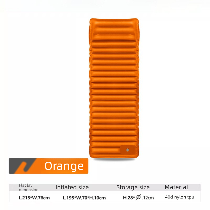 Ultralight TPU Inflatable Camping Mattress 195x70x10cm Portable Press Pump Sleeping Pad Moisture-Proof Outdoor Tent Mat for Hiking Orange - Image 1