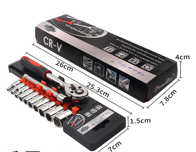 12 Piece 1/4 Inch Drive Ratchet and Metric Socket Wrench Set Professional Mechanics Tool Kit for Automotive Repair and Home DIY Maintenance - Image 1