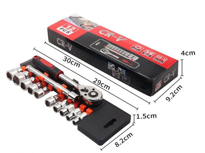 12 Piece 3/8 Inch Drive Ratchet and Metric Socket Wrench Set Professional Mechanics Tool Kit for Automotive Repair and DIY Workshop - Image 1