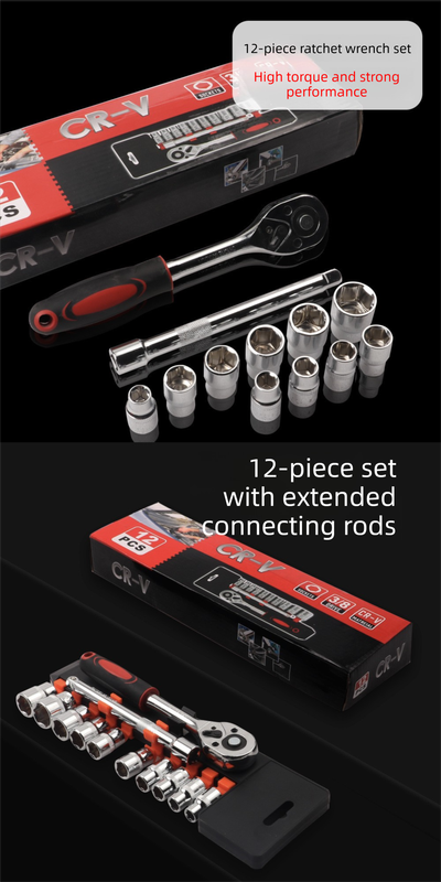 12 Piece 3/8 Inch Drive Ratchet and Metric Socket Wrench Set Professional Mechanics Tool Kit for Automotive Repair and DIY Workshop - Image 3