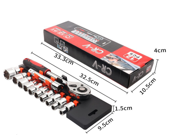 12 Piece 1/2 Inch Drive Ratchet and Metric Socket Wrench Set Heavy Duty Mechanics Tool Kit for Automotive Repair and Industrial Maintenance - Image 1