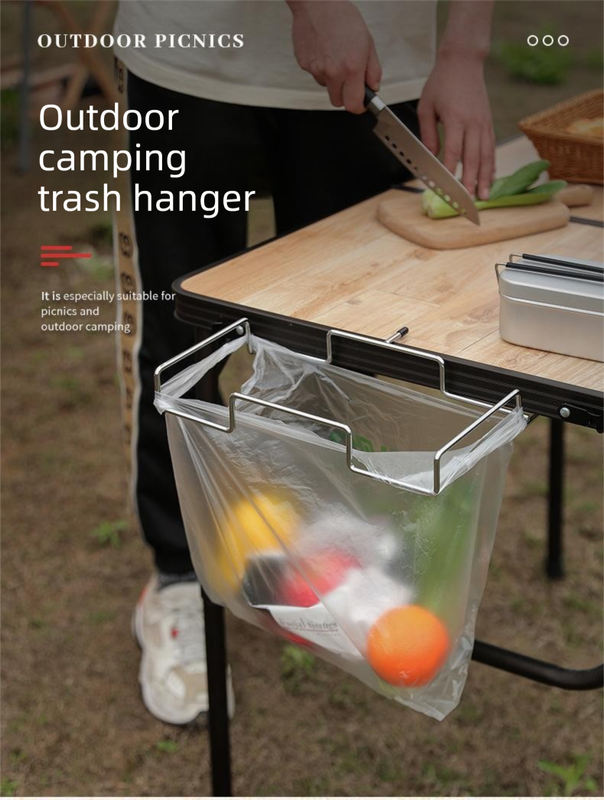 Portable Outdoor Camping Trash Bag Holder Stand Stainless Steel Folding Garbage Bag Rack for Picnic Kitchen and Student Desk Storage Natural - Image 1