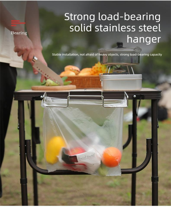 Portable Outdoor Camping Trash Bag Holder Stand Stainless Steel Folding Garbage Bag Rack for Picnic Kitchen and Student Desk Storage Natural - Image 6