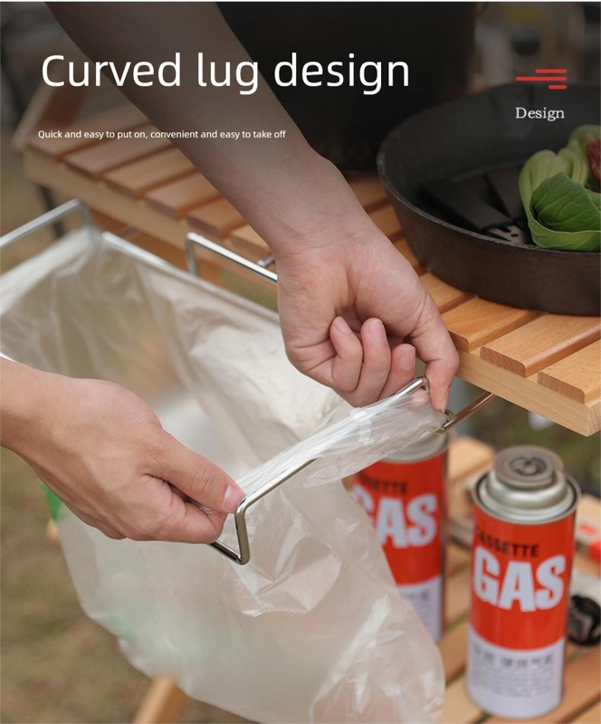Portable Outdoor Camping Trash Bag Holder Stand Stainless Steel Folding Garbage Bag Rack for Picnic Kitchen and Student Desk Storage Natural - Image 7