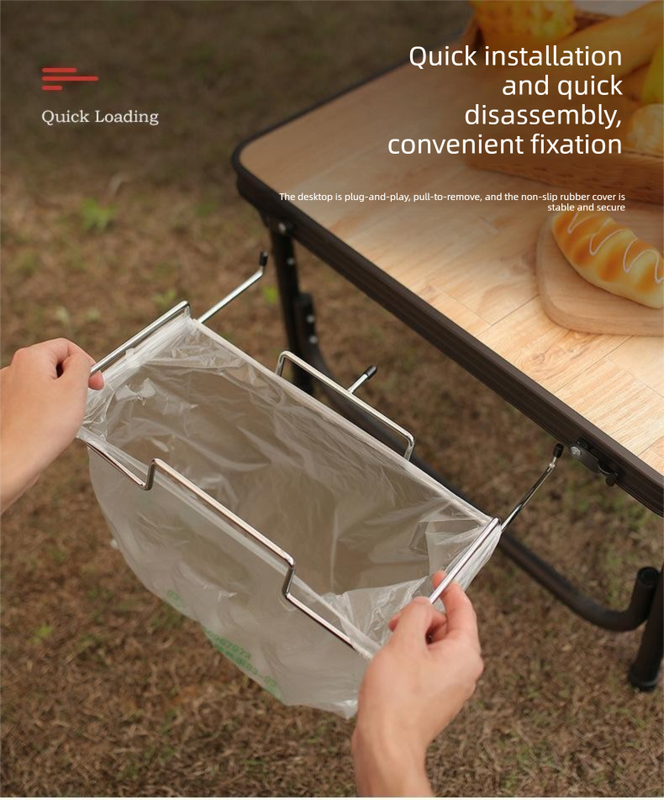2 PCS Portable Folding Trash Bag Holder Stand Stainless Steel Garbage Bag Rack for Camping Picnic Kitchen and Student Desk Natural Finish - Image 4
