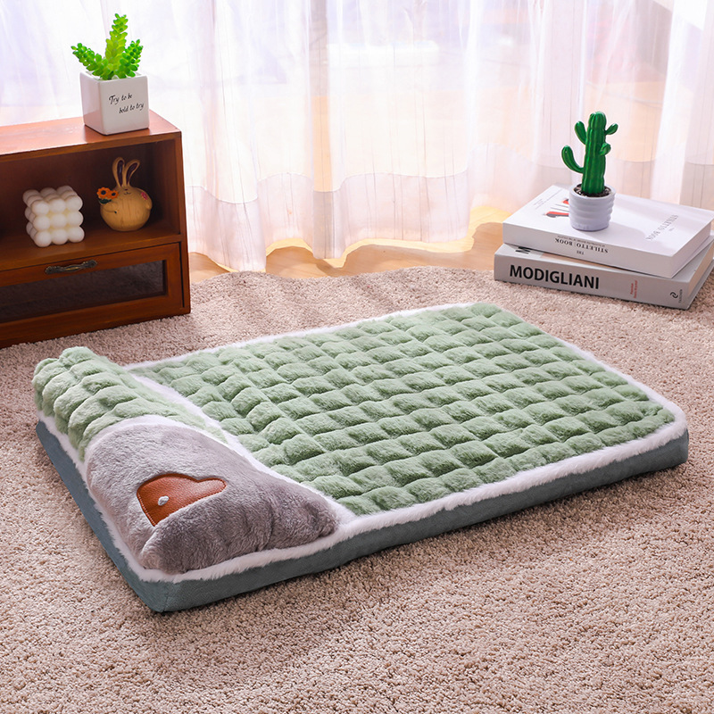Thickened Pet Sofa Bed L Size 60x40cm Green Dog Mat with Integrated Pillow Soft Washable Sleeping Pad for Dogs and Cats All Season Comfort - Image 1