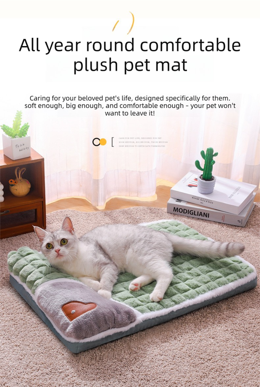 Thickened Pet Sofa Bed XL Size 75x45cm Green Dog Mat with Integrated Pillow Soft Washable Sleeping Pad for Dogs and Cats All Season Comfort - Image 2