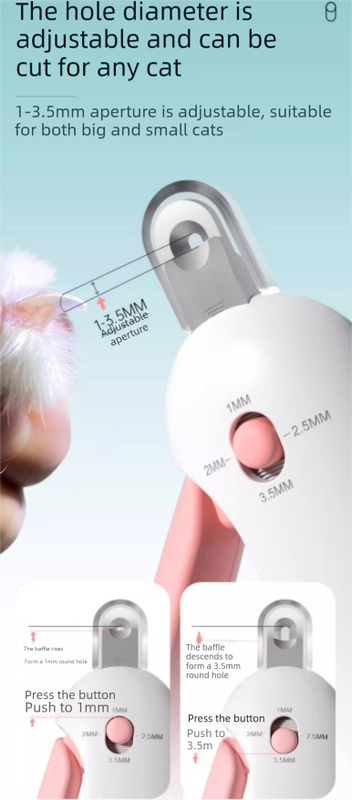 Adjustable Cat Nail Clippers Safety Round Hole Trimmer 1mm-3.5mm Anti-Splash Grooming Tool with File for Kittens & Rabbits Blue - Image 3