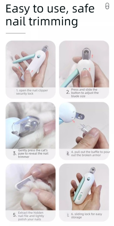 Adjustable Cat Nail Clippers Safety Round Hole Trimmer 1mm-3.5mm Anti-Splash Grooming Tool with File for Kittens & Rabbits Blue - Image 8