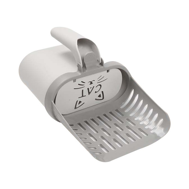 2-in-1 Cat Litter Scoop with Integrated Waste Bin Detachable Sifter Shovel Anti-Reflux Baffle Large Capacity Grey (Bags Not Included) - Image 1