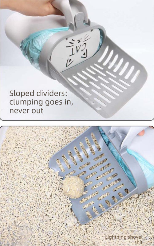 2-in-1 Cat Litter Scoop with Integrated Waste Bin Detachable Sifter Shovel Anti-Reflux Baffle Large Capacity Grey (Bags Not Included) - Image 5