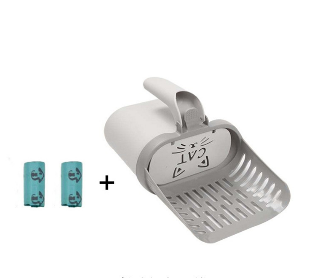 2-in-1 Cat Litter Scoop with Integrated Waste Bin & 2 Rolls Refill Bags Detachable Sifter Shovel Anti-Reflux Baffle Grey - Image 1