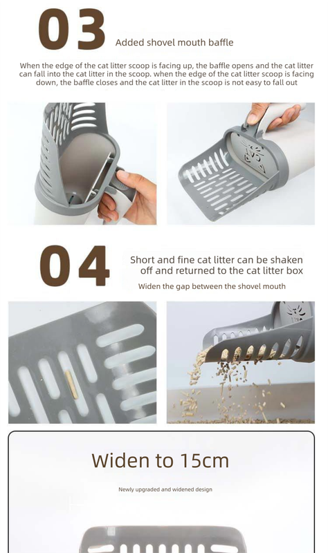 2-in-1 Cat Litter Scoop with Integrated Waste Bin & 2 Rolls Refill Bags Detachable Sifter Shovel Anti-Reflux Baffle Grey - Image 4