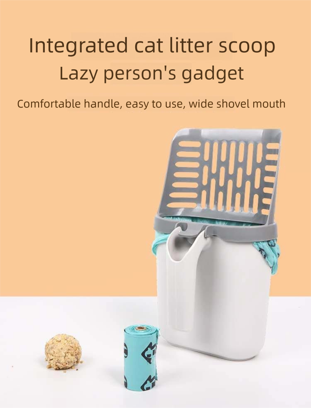 2-in-1 Cat Litter Scoop with Integrated Waste Bin & 4 Rolls Refill Bags Detachable Sifter Shovel Anti-Reflux Baffle Grey - Image 2