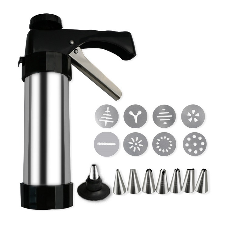 Stainless Steel Cookie Press Gun Kit Biscuit Maker & Icing Decorator Set with 8 Discs 8 Nozzles Heavy Duty DIY Baking Tool for Cakes - Image 1