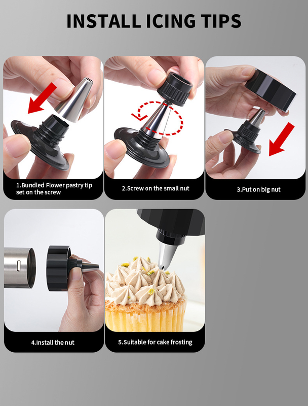 Stainless Steel Cookie Press Maker Kit with 13 Disc Molds and 8 Icing Tips Black Manual Biscuit Machine Set - Image 6