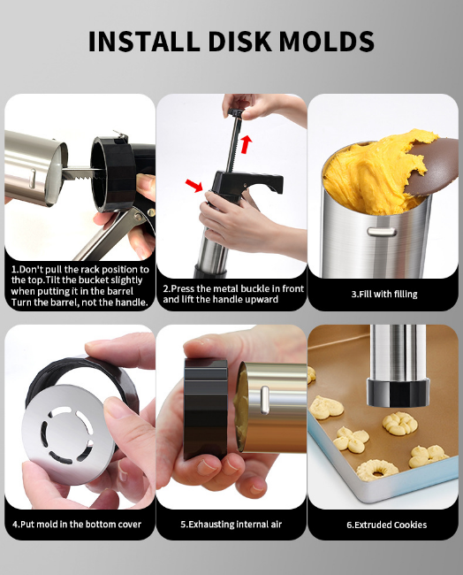Stainless Steel Cookie Press Maker Kit Black Biscuit Machine with 13 Disc Molds 8 Icing Tips and Sponge Cleaning Brush - Image 5