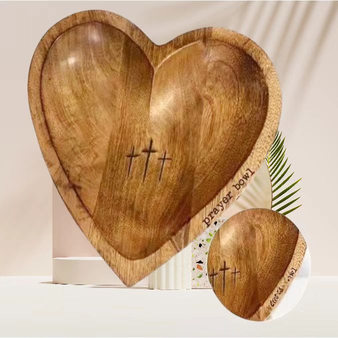 Handcrafted Heart Shaped Wooden Prayer Bowl with Prayer Cards and Raffia Natural Wood Grain Spiritual Gift for Home - Image 5