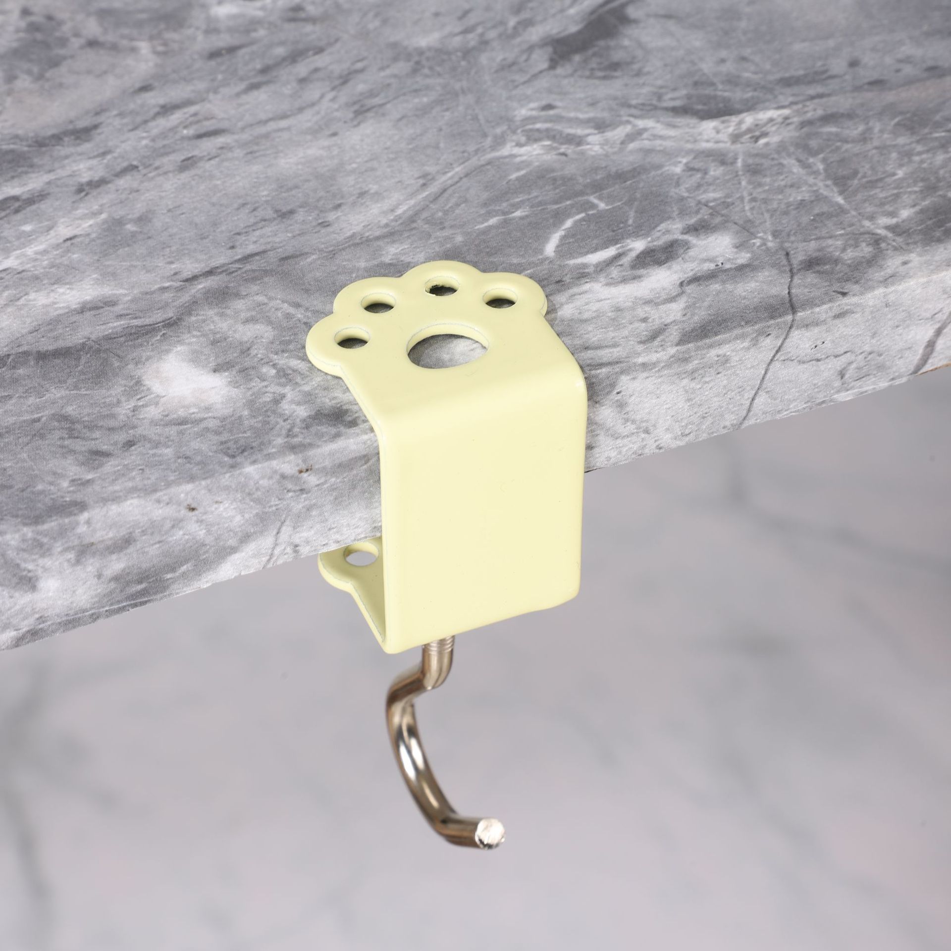 Macaron Paw Table Side Hook 2-Piece Set Adjustable Desk Hanging Clamp No-Drill Portable Bag Hook Light Yellow - Image 1