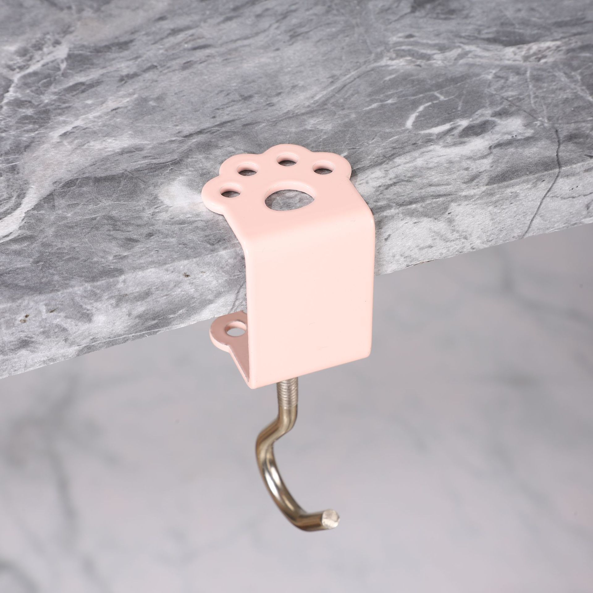 Macaron Paw Table Side Hook 2-Piece Set Adjustable Desk Hanging Clamp No-Drill Portable Bag Hook Light Pink - Image 1