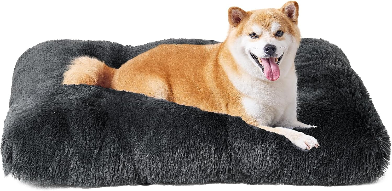 Luxury Long Plush Pet Bed Mat Faux Fur Crate Pad 55x40cm Dark Grey Soft Warm Cushion for Dogs & Cats - Image 1
