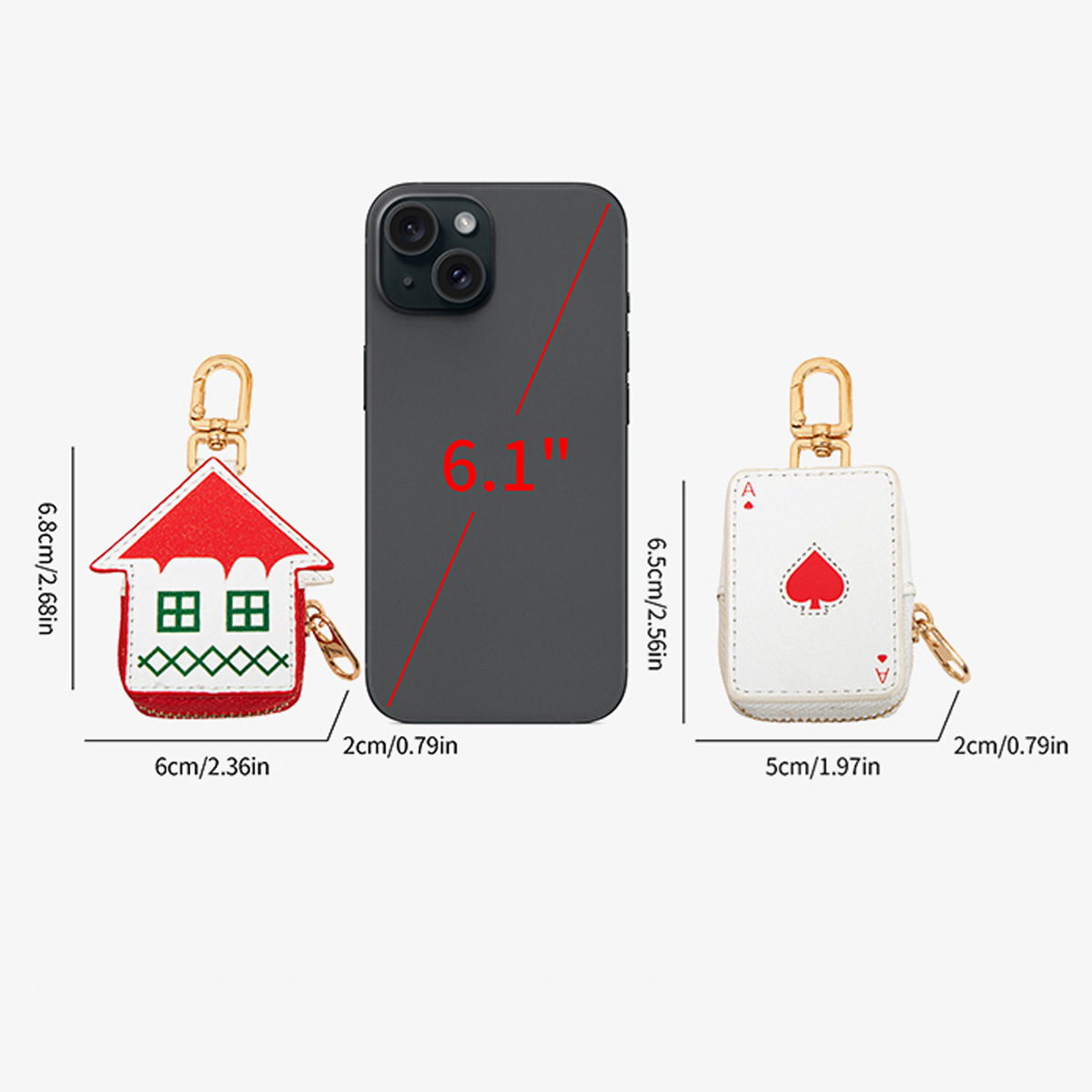 Ace of Hearts Mini Pouch Keychain PU Leather Coin Purse Earphone Case Bag Charm Cute Playing Card Keyring Gift - Image 2
