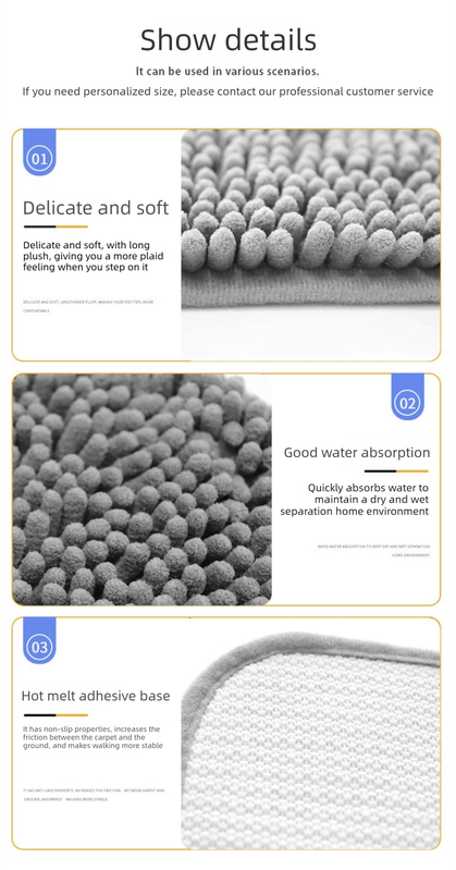 Grey Chenille Pet Mat Non-Slip Absorbent Dog & Cat Rug 50x80cm Cute Paw Print Design for Feeding Sleeping or Entryway - Image 4