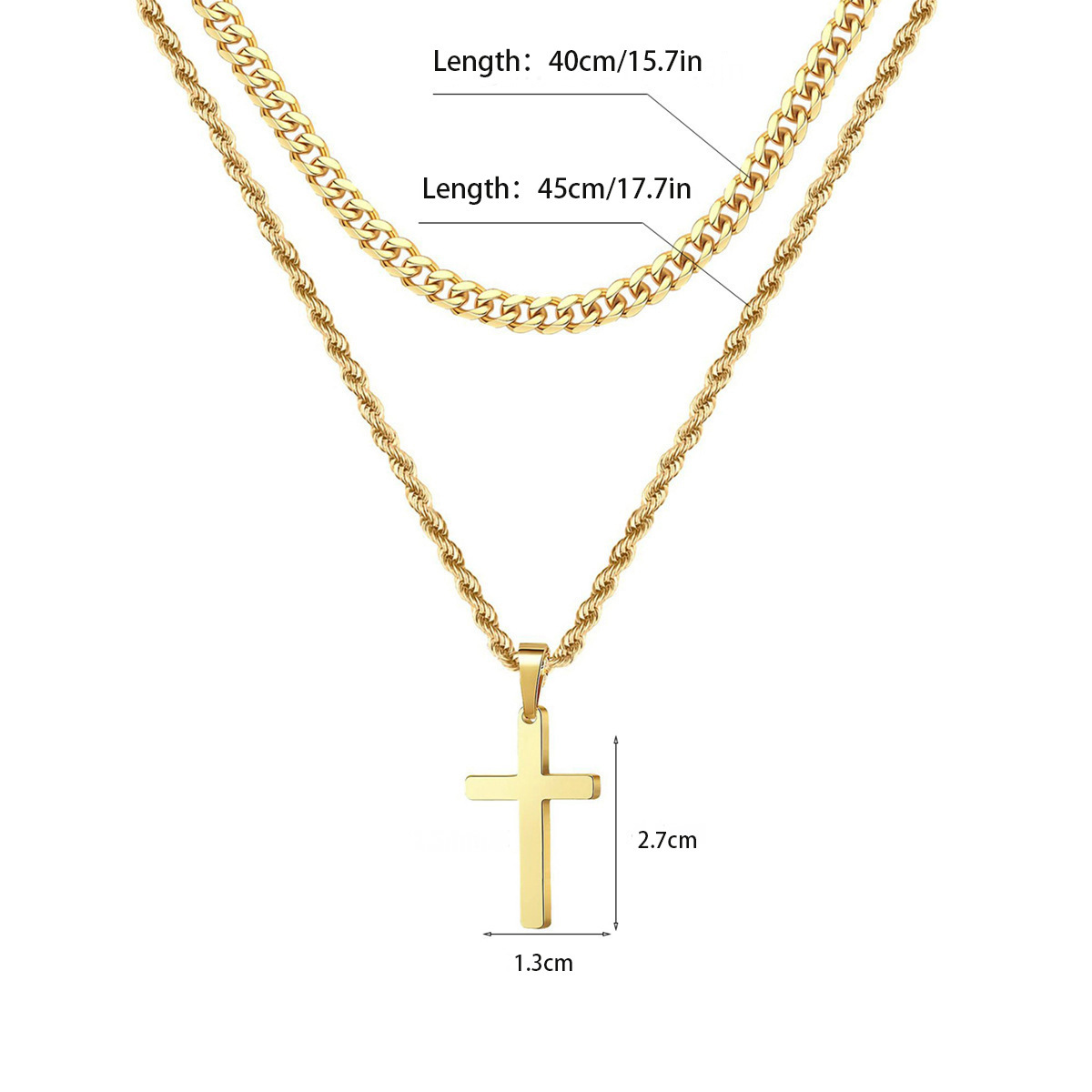 Gold Tone Cross Pendant Necklace Twisted Rope Chain 45cm Unisex Fashion Jewellery Gift for Men & Women - Image 4