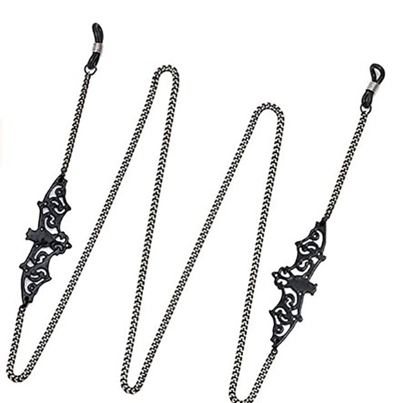 Black Hollow Bat Eyewear Chain 70cm Anti-Slip Glasses Strap with White K Clasp Decorative Sunglasses Holder for Women - Image 2