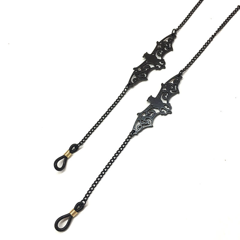 Black Hollow Bat Eyewear Chain 70cm Anti-Slip Glasses Strap with Gold Clasp Decorative Sunglasses Holder for Women - Image 1