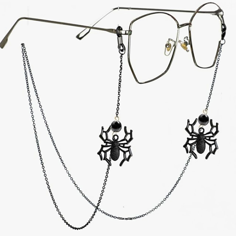 Black Spider Web Eyewear Chain 70cm Anti-Slip Glasses Strap Decorative Gothic Sunglasses Holder with Hollow Pendant - Image 1