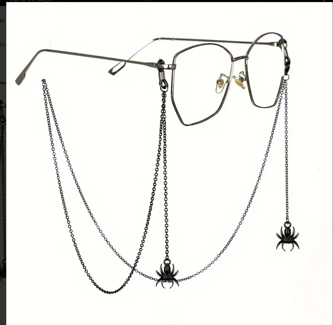 Black Hollow Spider Eyewear Chain 70cm Anti-Slip Glasses Strap Gothic Pendant Sunglasses Holder for Women - Image 1