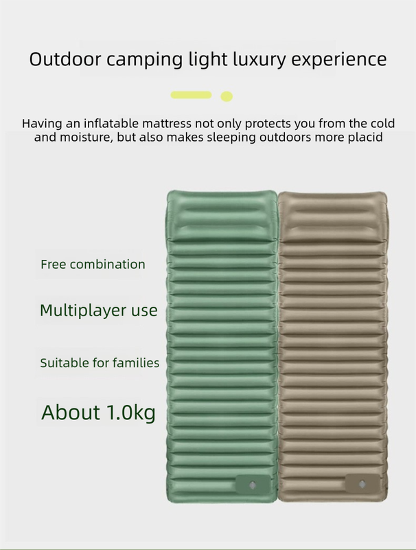 Outdoor Camping Self-Inflatable Air Mattress Portable Foot Press Beach Picnic Mat Foldable TPU Sleeping Pad Black and Grey - Image 3
