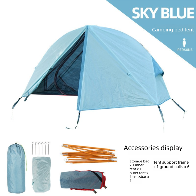 Single Person Off-Ground Camping Tent Portable Folding Bed Cover with Mosquito Net UV-Resistant Fishing Tent Blue - Image 1
