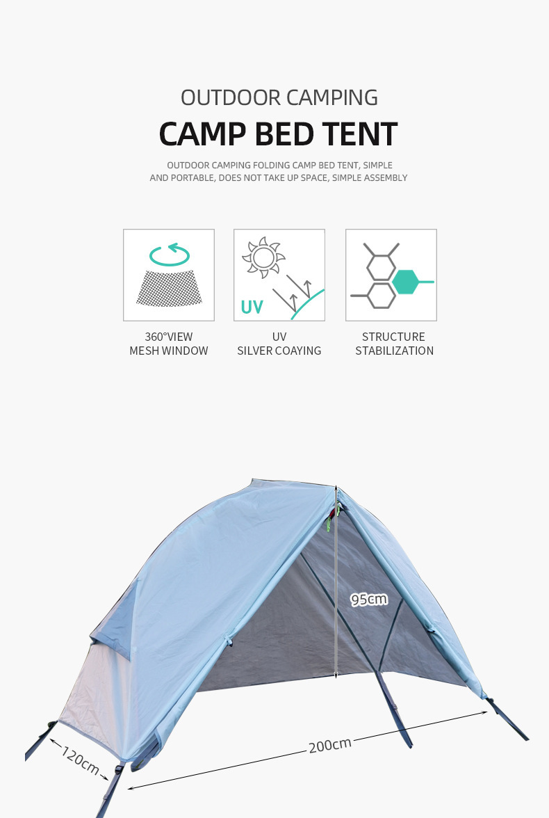 Single Person Off-Ground Camping Tent Portable Folding Bed Cover with Mosquito Net UV-Resistant Fishing Tent Blue - Image 3