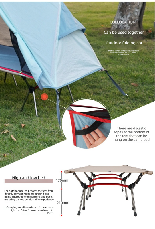 Single Person Off-Ground Camping Tent Portable Folding Bed Cover with Mosquito Net UV-Resistant Fishing Tent Blue - Image 5