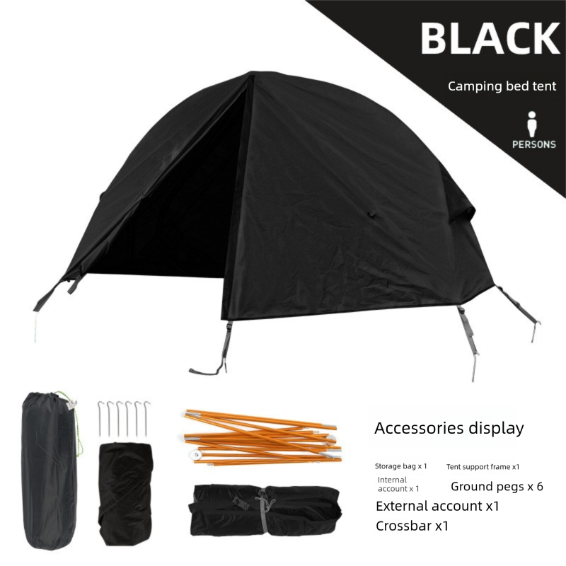 Single Person Off-Ground Camping Tent Portable Folding Bed Cover with Mosquito Net UV-Resistant Fishing Tent Black - Image 1
