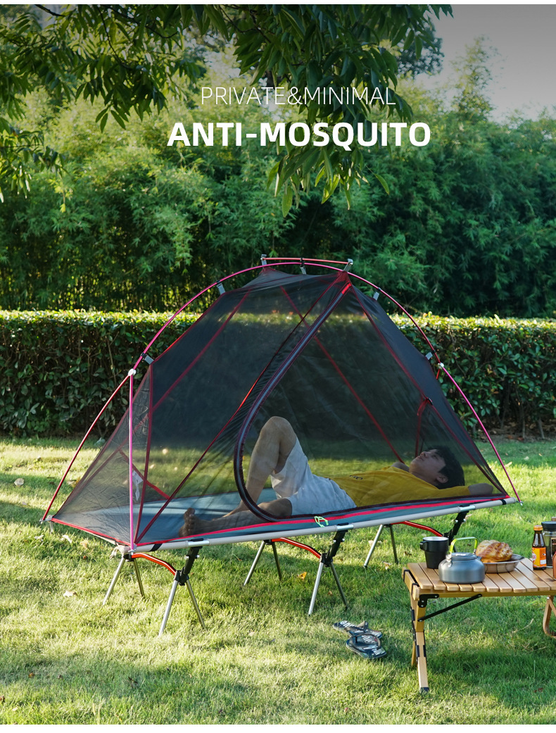 Single Person Off-Ground Camping Tent Portable Folding Bed Cover with Mosquito Net UV-Resistant Fishing Tent Black - Image 7