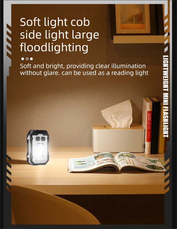 Mini EDC Keychain Flashlight Dual LED Super Bright 750mAh Type-C Rechargeable Magnetic Torch Work Light Black - Image 6