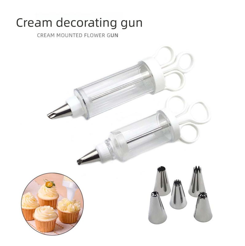 Cake Decorating Icing Syringe Gun Set with 5 Stainless Steel Nozzles DIY Cookie Press Baking Tool for Home Kitchen - Image 2