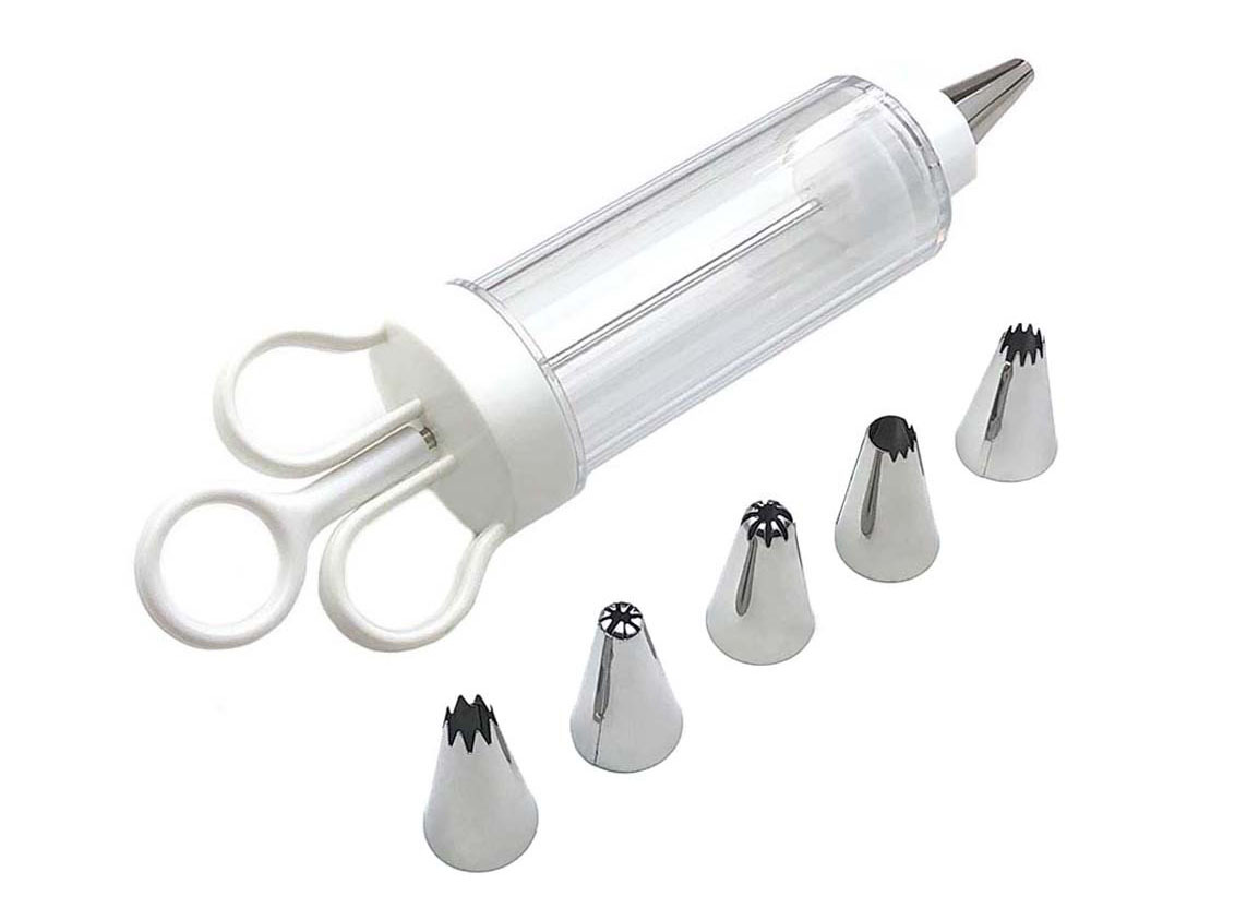 Large Cake Decorating Icing Syringe Gun Set with 5 Stainless Steel Nozzles DIY Cookie Press Baking Tool for Kitchen - Image 4